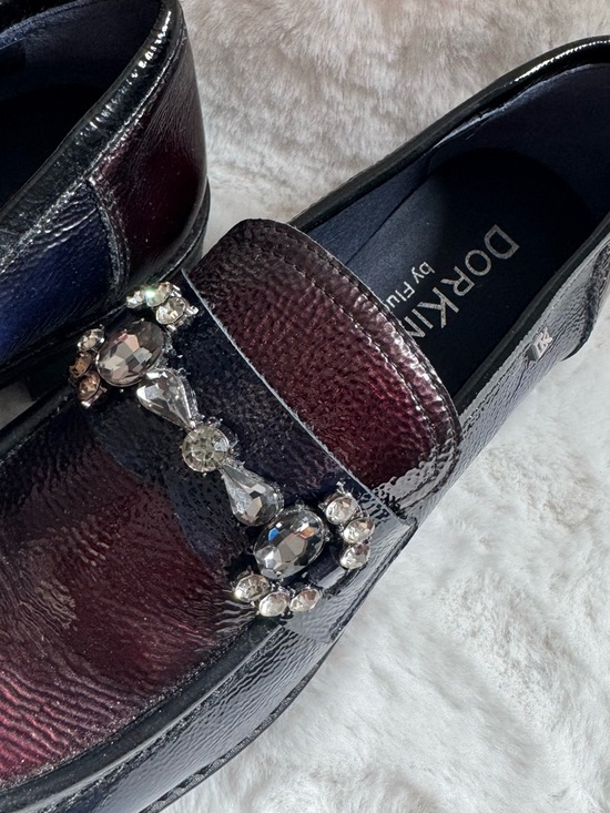 Dorking Shoes - Dorking Embellished Loafers Patent Leather Burgundy Black Crystal Slip On Flats